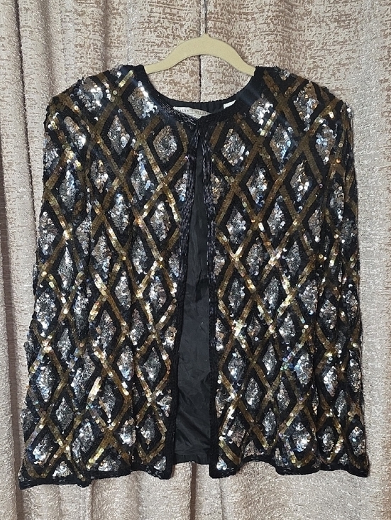 Valerie Stevens Jackets & Blazers - Valerie Stevens Black Jacket with Gold & Silver Sequin Diamond Pattern